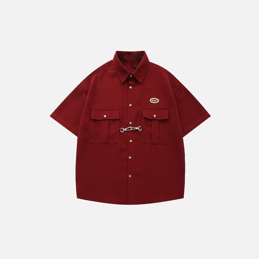 Elevated Retro Waffle Hip Hop Lapel Short Sleeve Shirt - Luxuryurbanwear