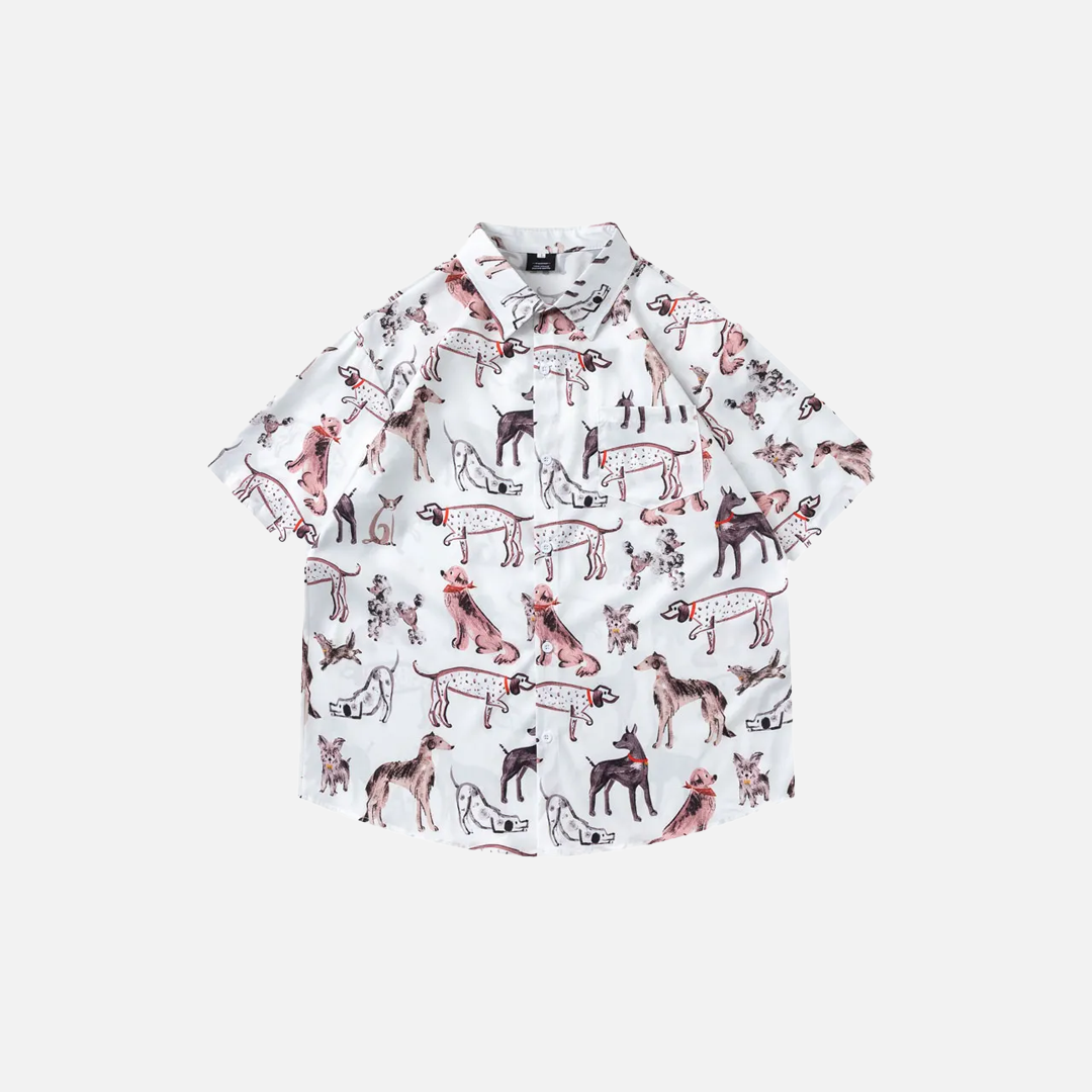 Vibrant Durable Graffiti Dog Graphic Short Sleeve Shirt - Luxuryurbanwear