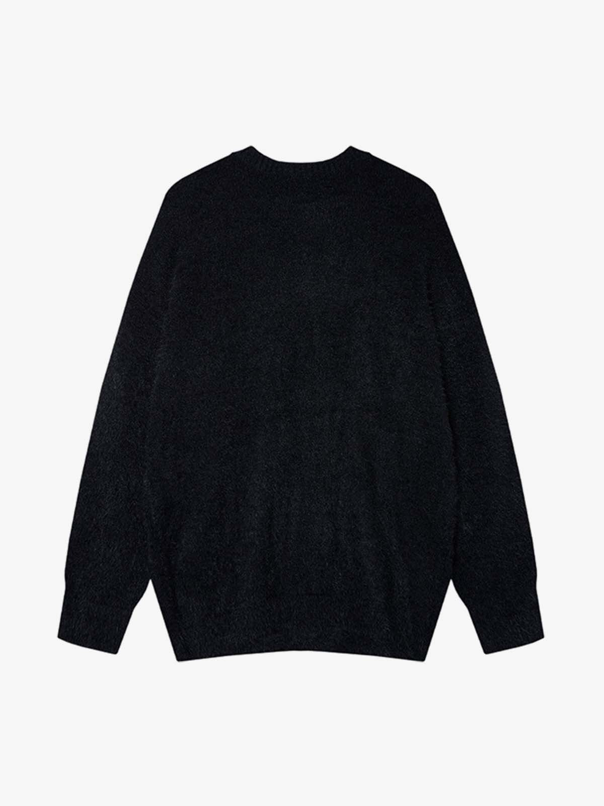 Burning Letter Jacquard Fuzzy Mohair Knit Sweater - Luxuryurbanwear