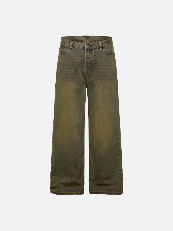Vintage Yellow Dyed Old Washable Denim Jeans - Luxuryurbanwear