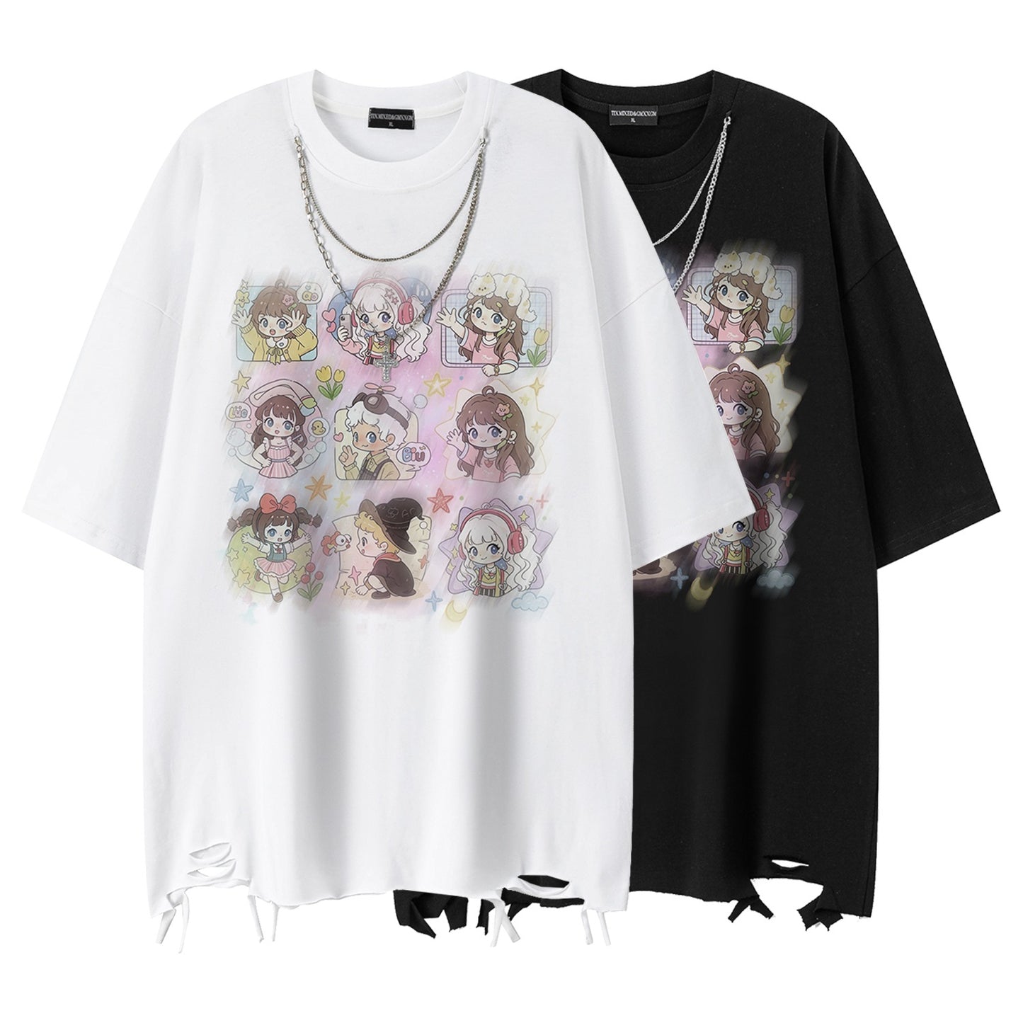 Q-version girls' printed short sleeved shirt