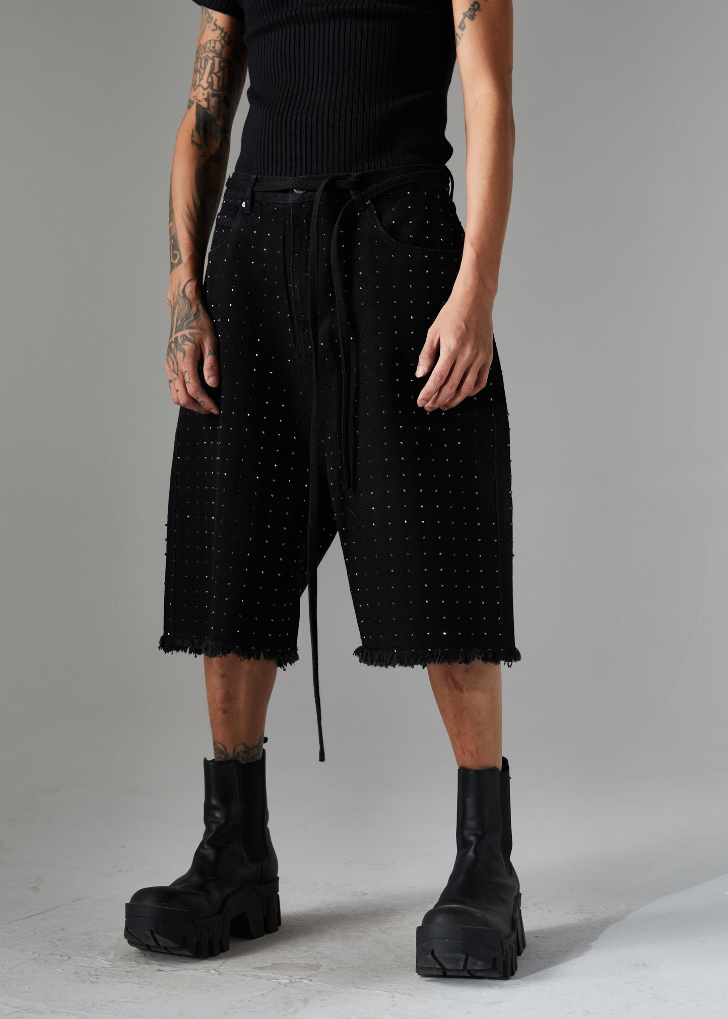 Rhinestone Frayed | Denim Shorts - Luxuryurbanwear