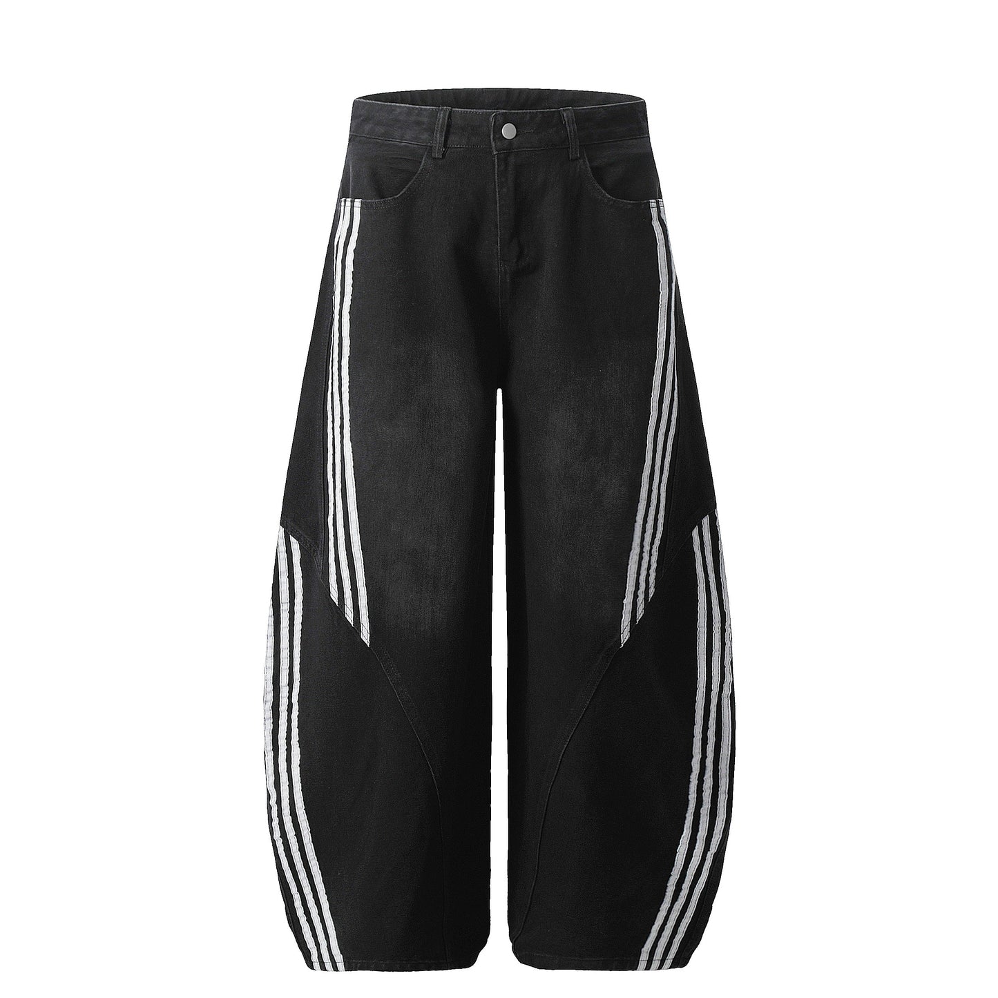 Striped Stitching | Washed Barrel Jeans - Luxuryurbanwear