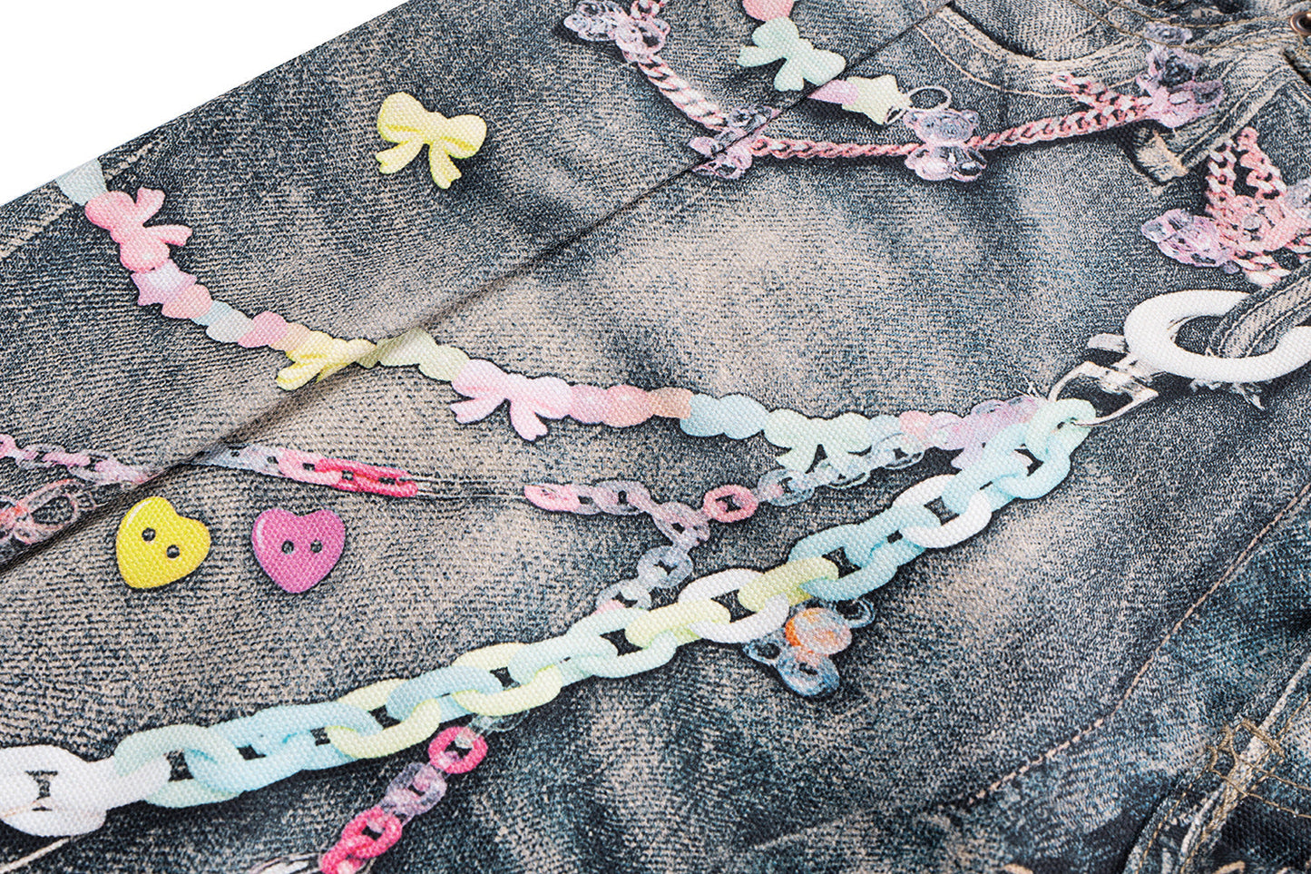 Candy Chain Washed Baggy Jeans - Y2K Cyber Aesthetic Denim | LuxuryUrbanwear - Luxuryurbanwear