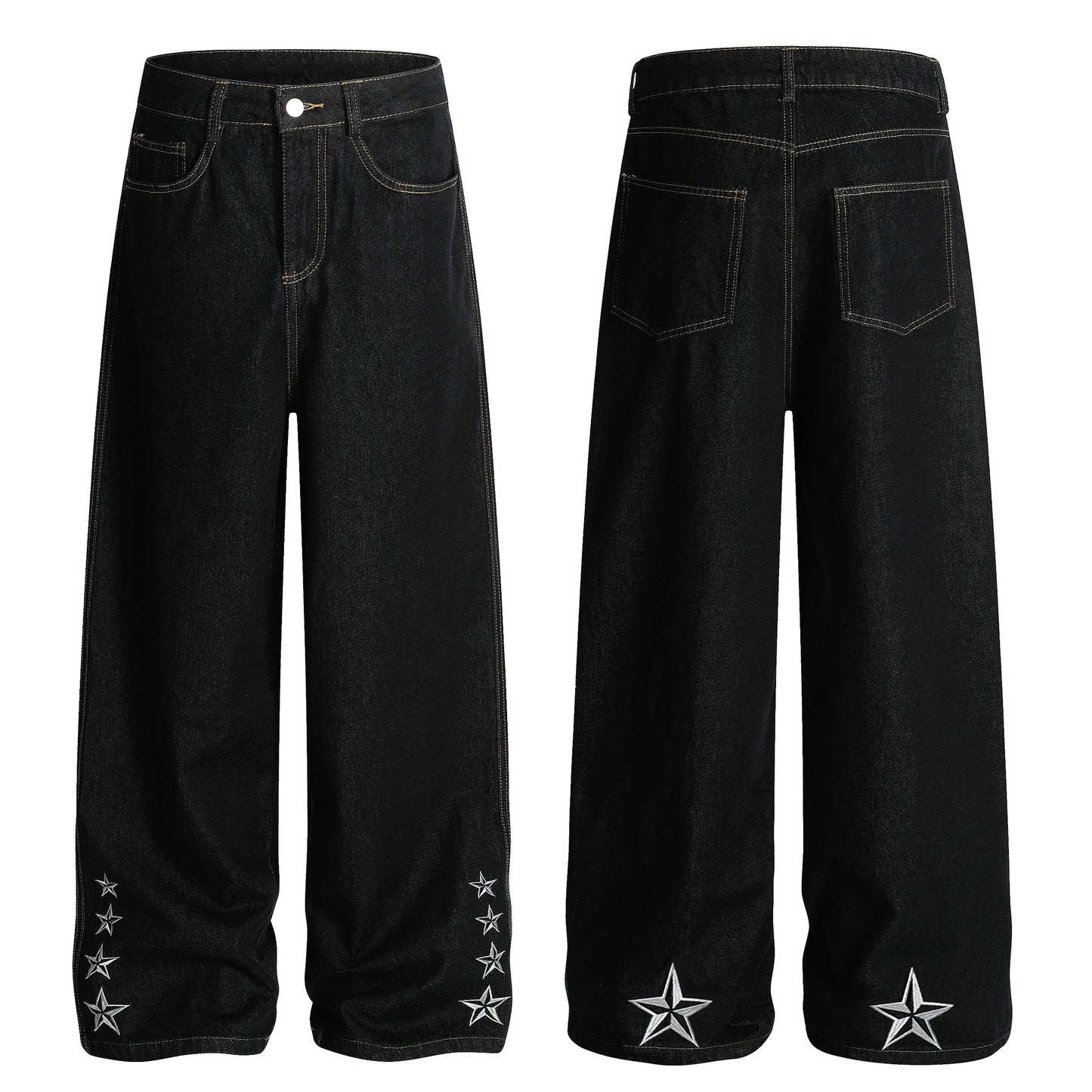 Star Stitching Washed | Wide Jeans - Luxuryurbanwear