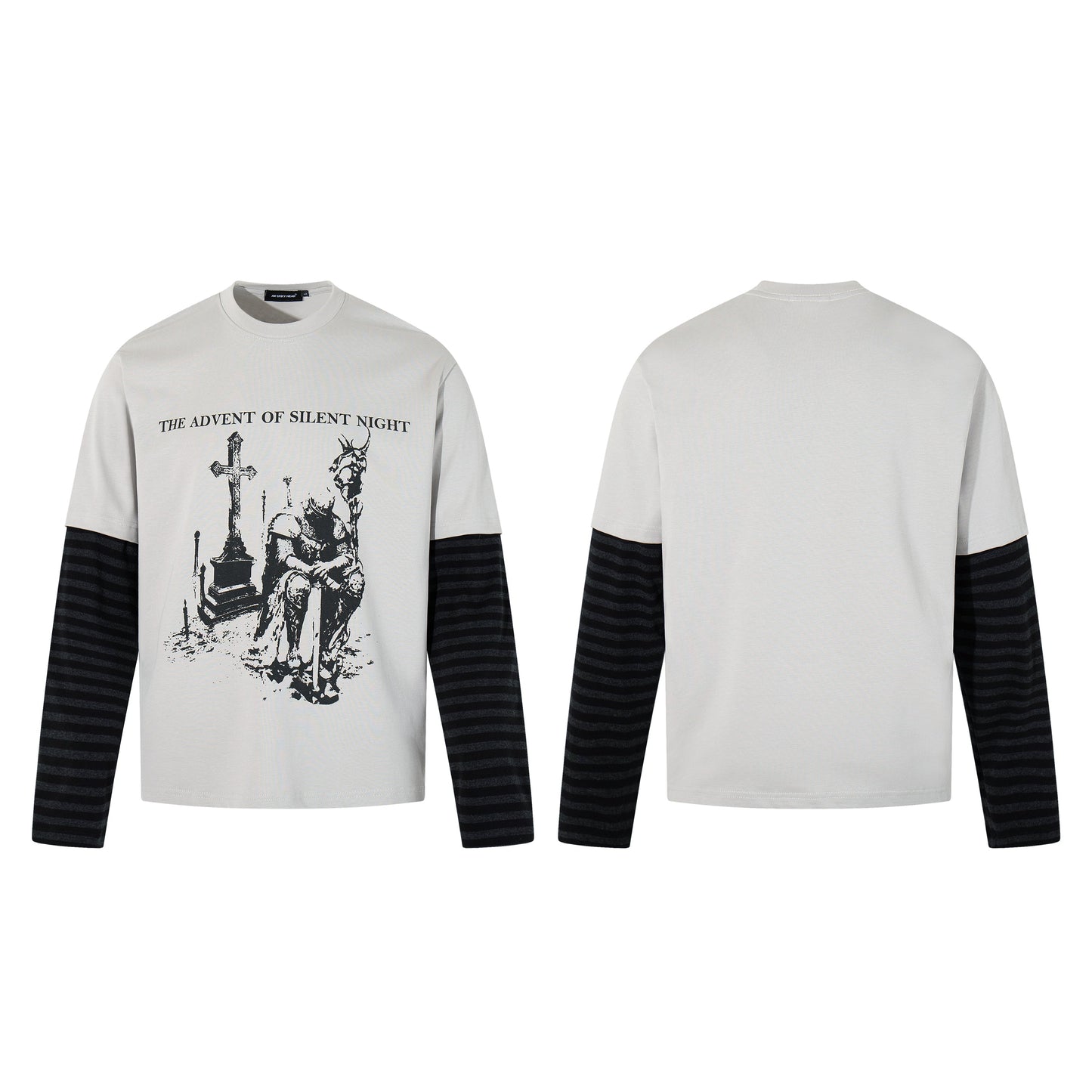 Gothic Knight Print | Layered Long Sleeve T-Shirt - Luxuryurbanwear