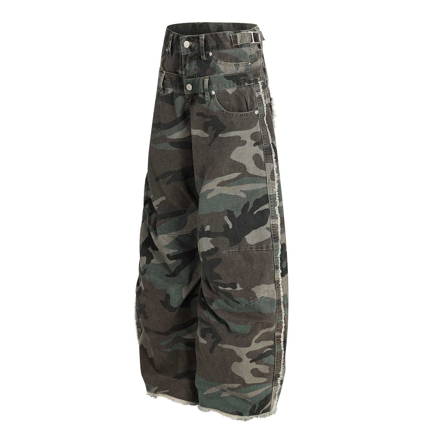 Phantom Camo | Layered Waist Baggy Cargo Pants - Luxuryurbanwear