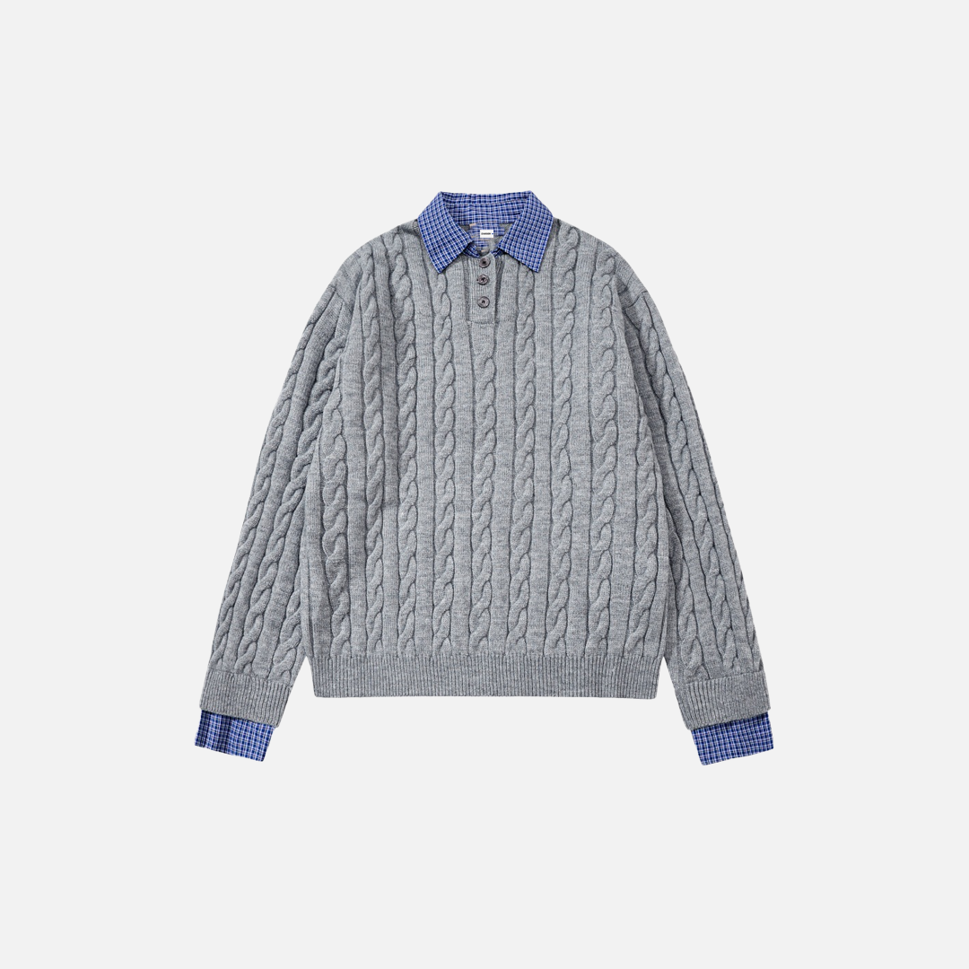Stylish Fake Two Piece Preppy Check Collar Sweater - Luxuryurbanwear