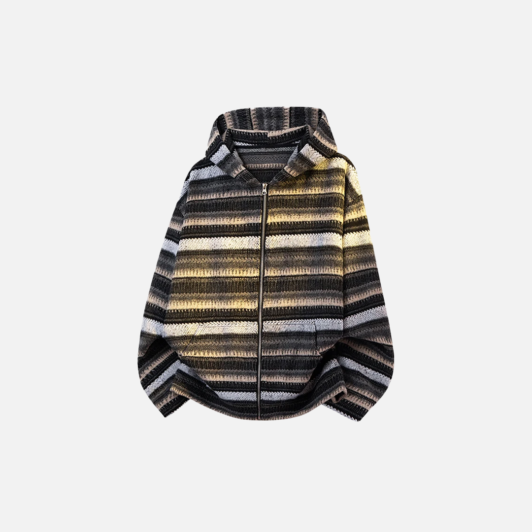 Stylish Striped Knit Hooded Zipper Cardigan - Luxuryurbanwear