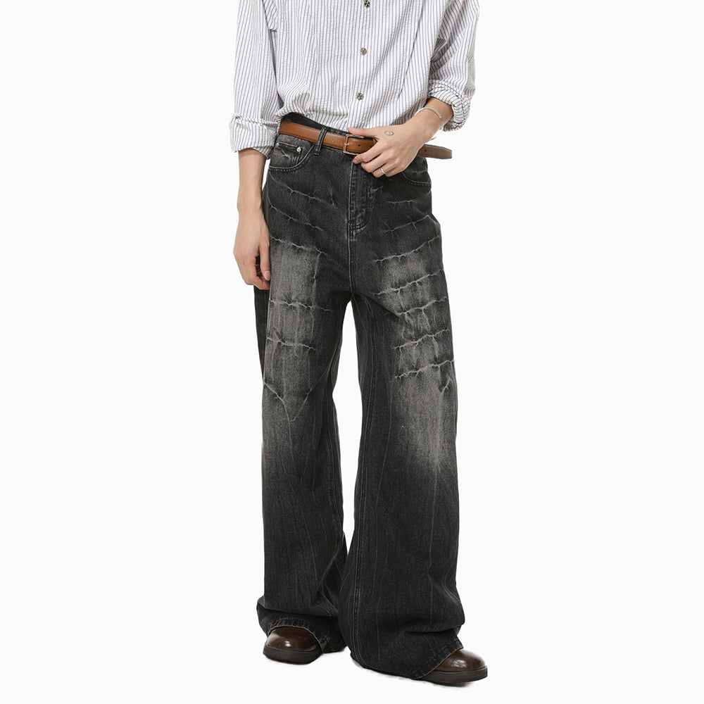 Cross Scratch | Wide Denim Jeans - Luxuryurbanwear
