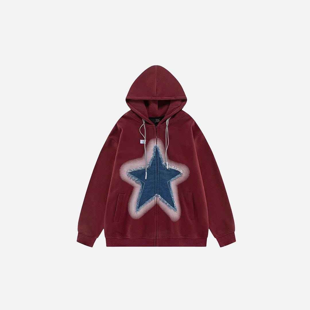 Zip Up Hoodie Patchwork Oversized