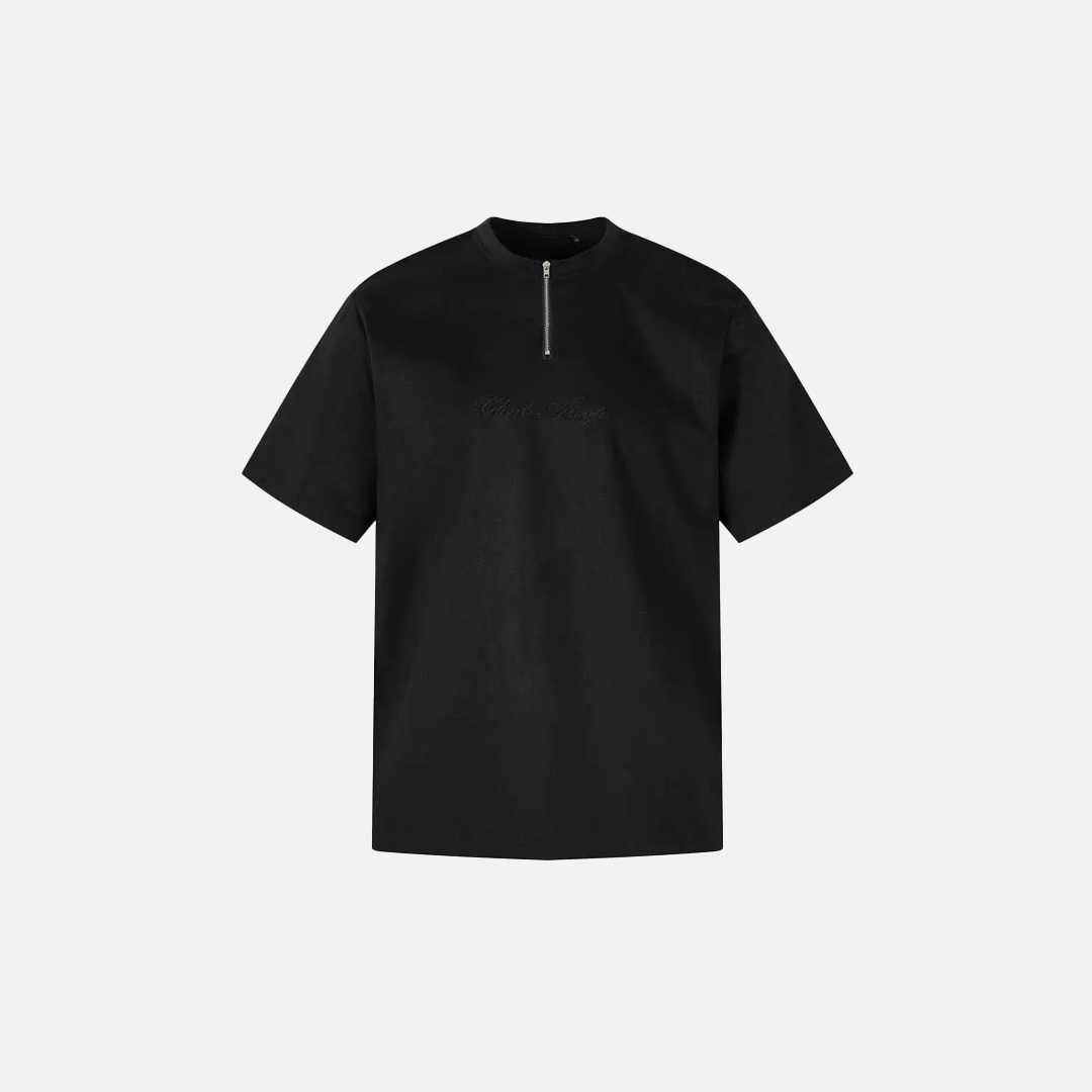 Suede Embroidered Zipper Short Sleeve T-Shirt - Luxuryurbanwear