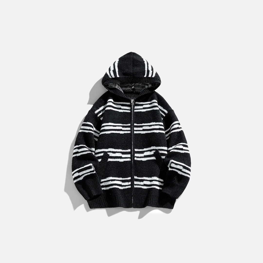 Men Cozy Striped Zipper Hooded Cardigan - Luxuryurbanwear