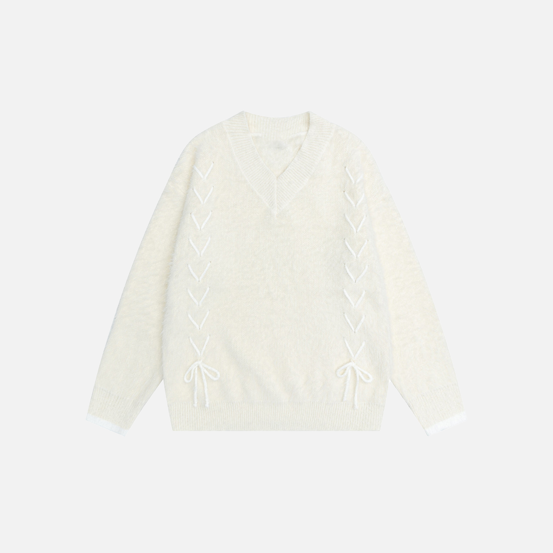 Y2K Soft Waxy Loose V-Neck Knit Sweater - Luxuryurbanwear