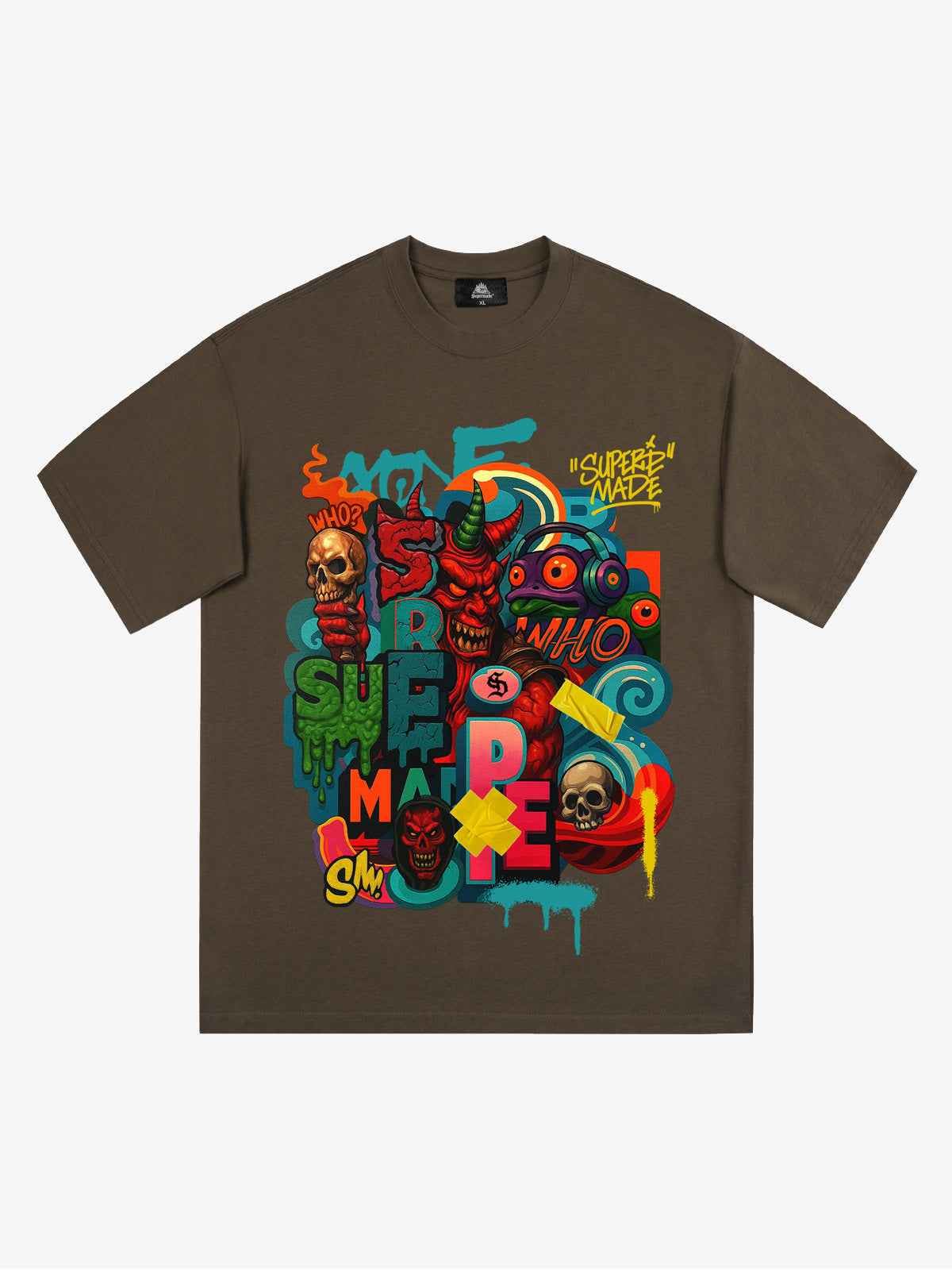 Trendy Multicolor Graffiti Skull Graphic T-Shirt