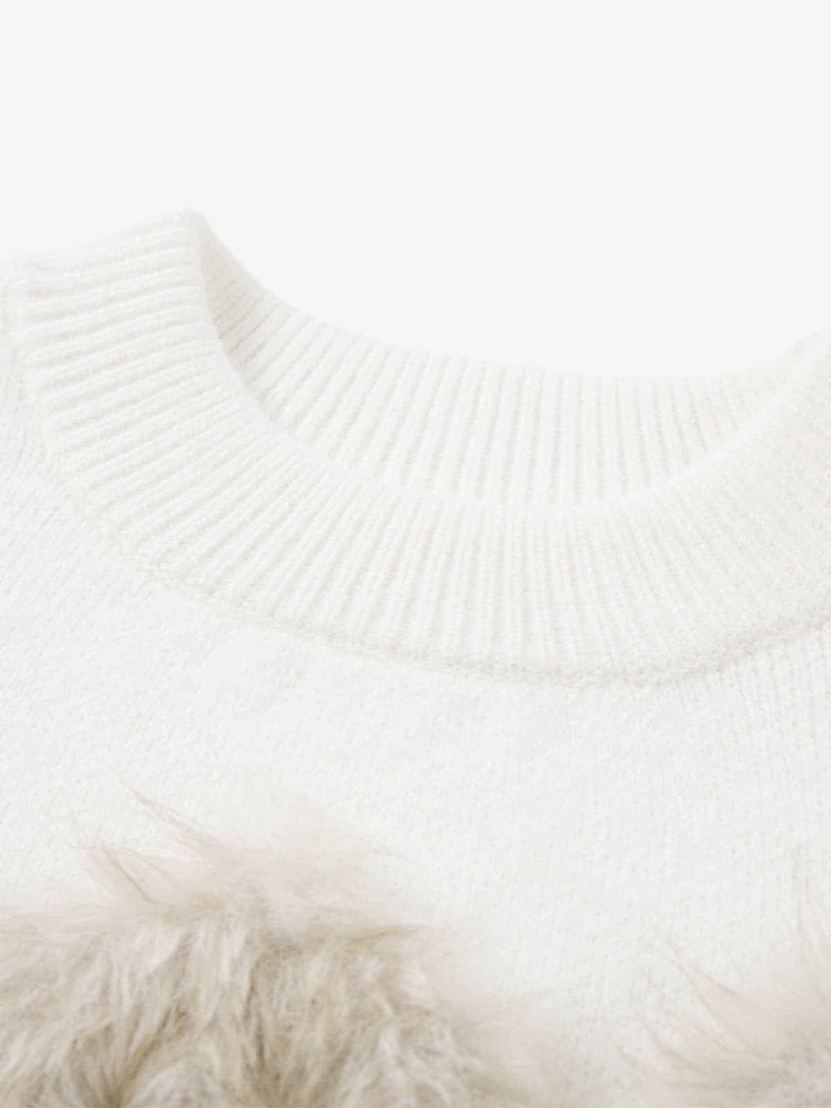 Retro Fuzzy Letter Patch Textured Knit Sweater