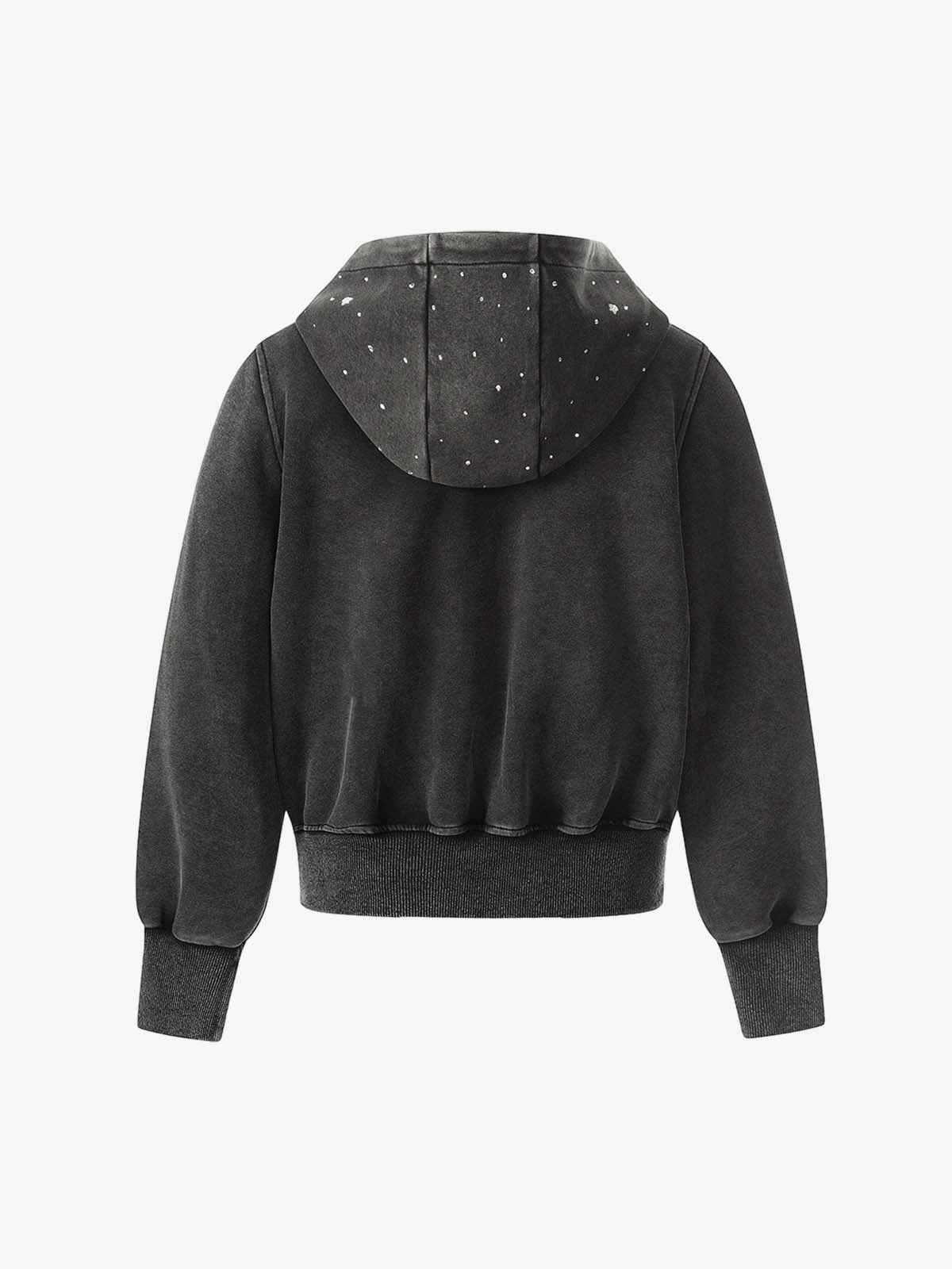 Vintage Washed Symmetrical Star Rhinestone Zip-Up Hoodie