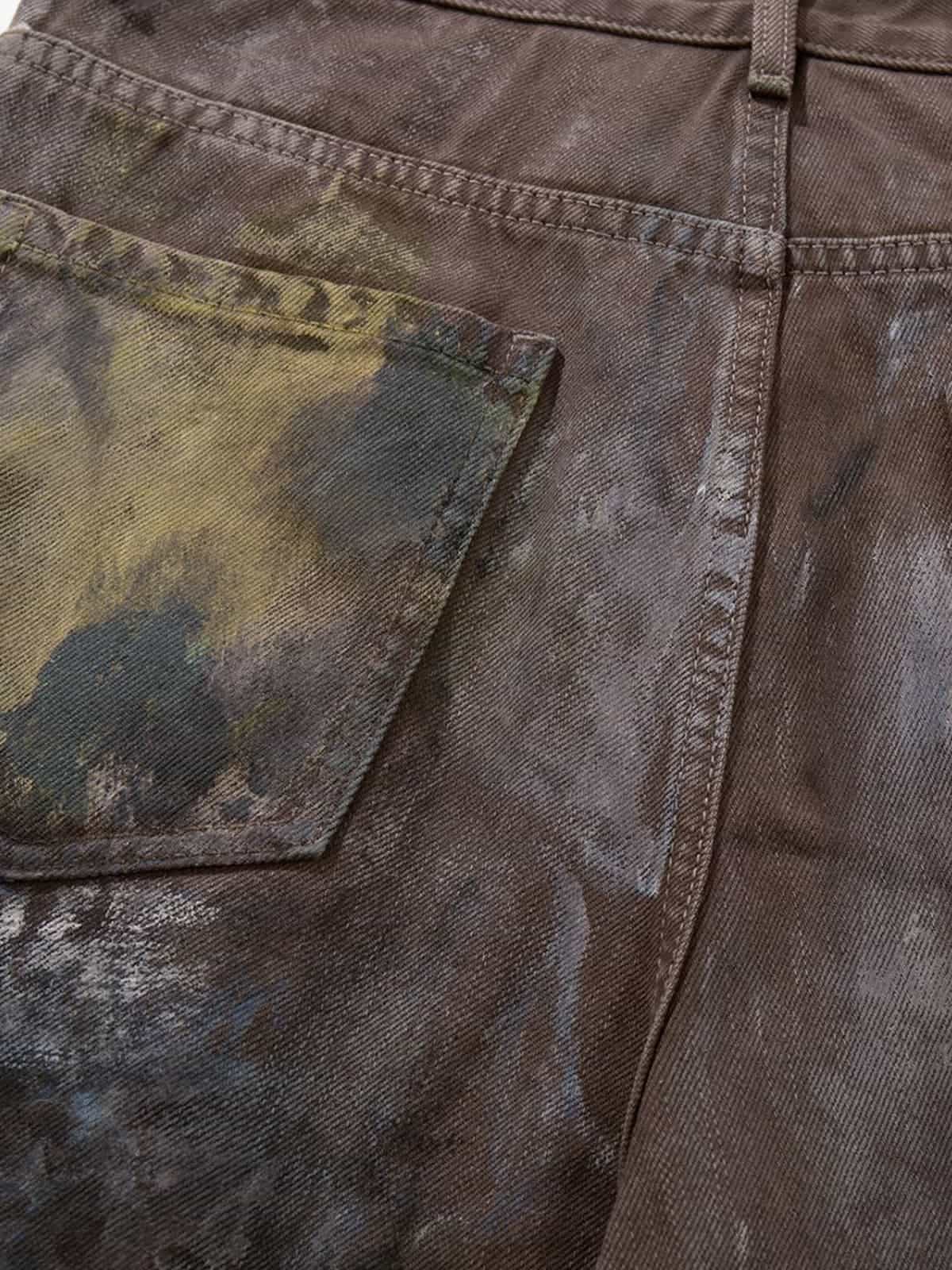 Retro Graffiti Painted Distressed Wide-Leg Jeans - Luxuryurbanwear