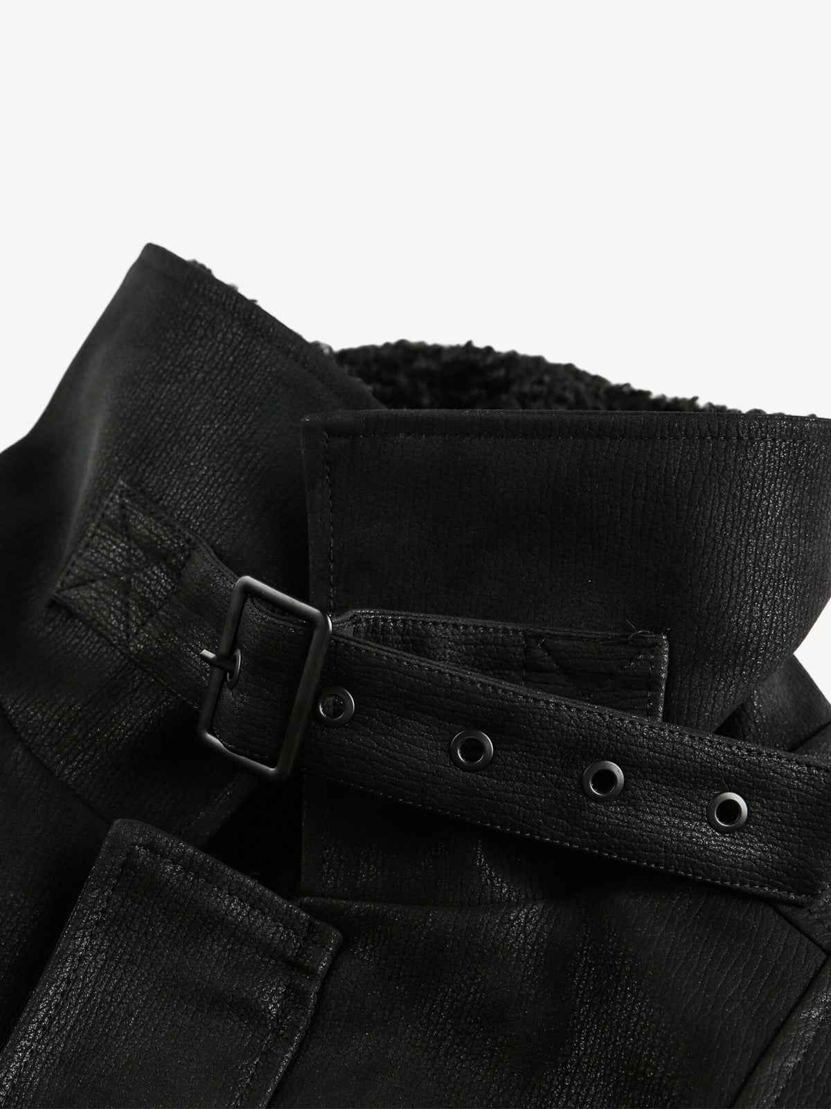 Vintage Faux Fur Collar Patchwork PU Leather Zip Up Jacket