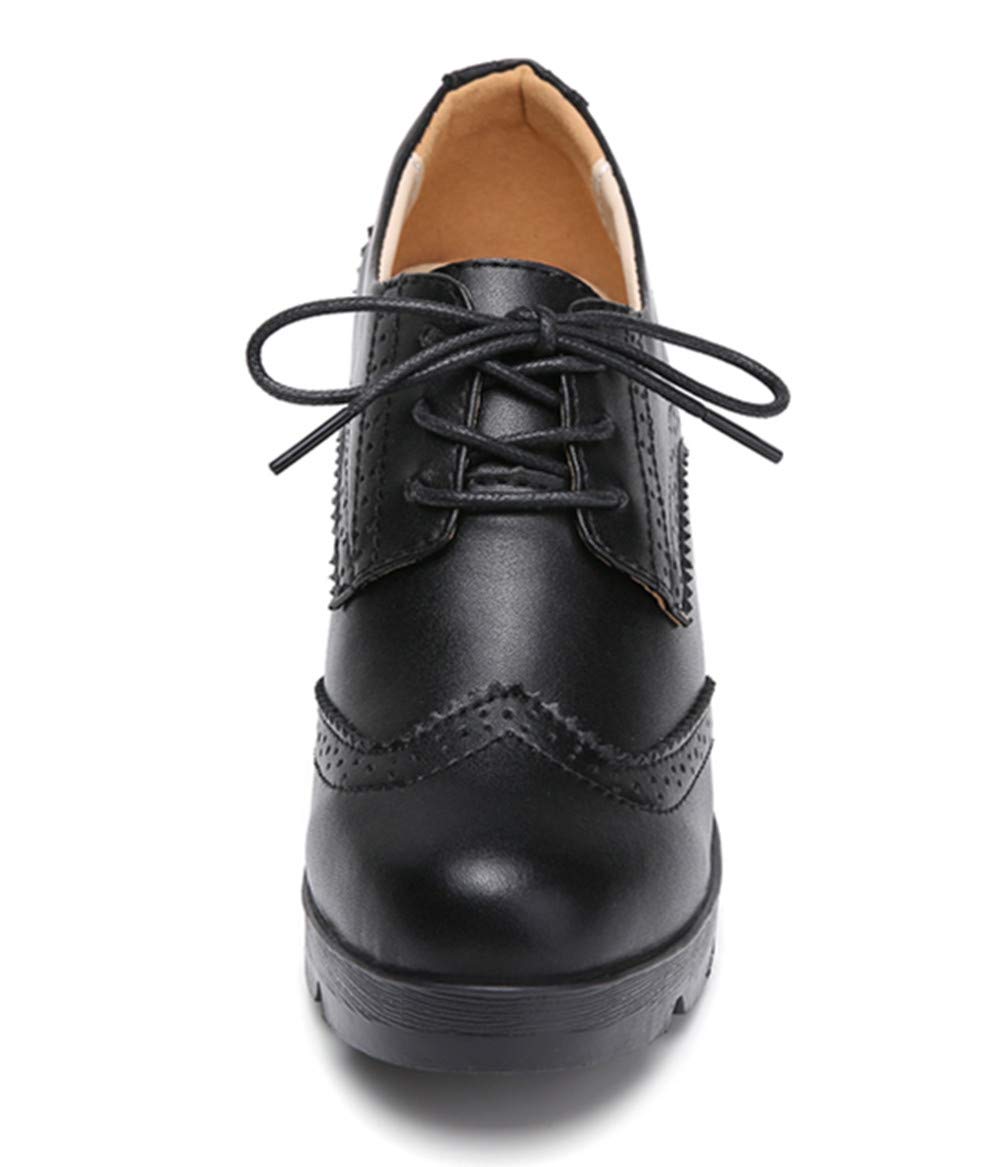 LUW Women's Leather Platform Chunky Oxford Shoes