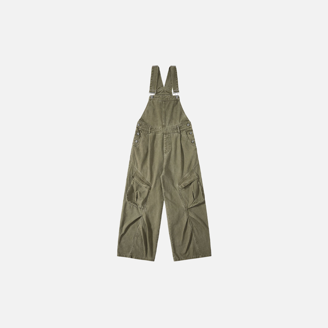Vintage Distressed Workwear Overalls Wide Leg Jumpsuit - Luxuryurbanwear