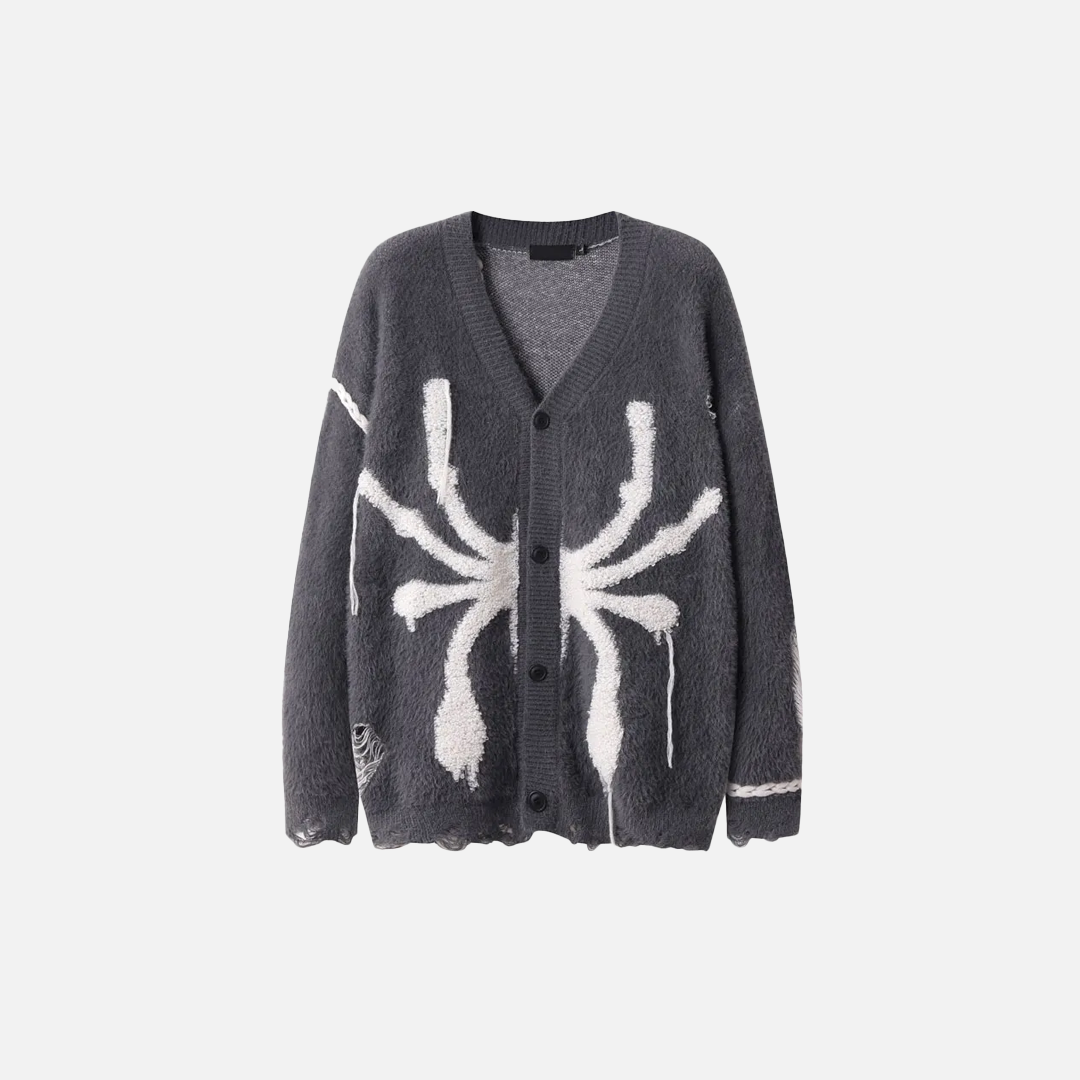 Gothic Oversized Knitted Spider Casual Cardigan - Luxuryurbanwear