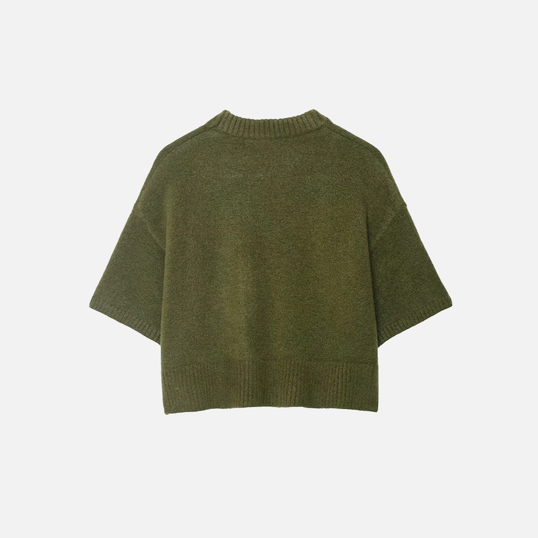 Breathable Green Knitted Short Sleeve Sweater - Luxuryurbanwear