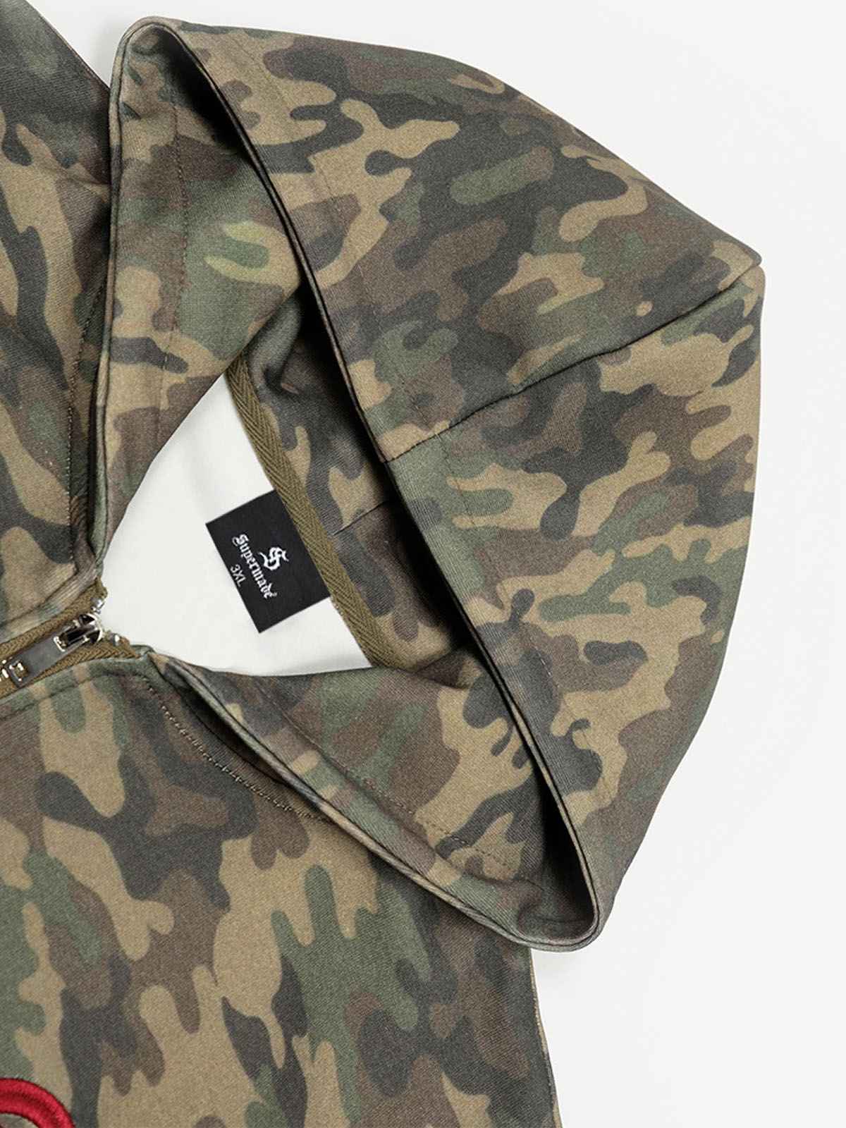 Vintage Heavy Embroidery Camo Zip-Up Hoodie