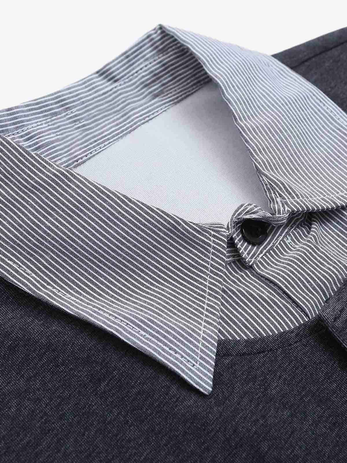 Retro Deconstructed Patchwork Striped Lapel T-Shirt