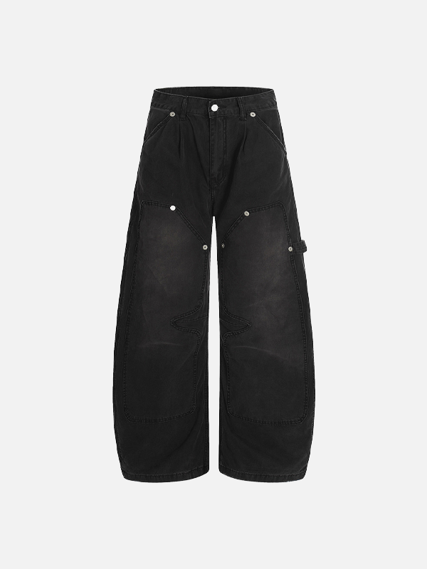 Vintage Distressed Workwear Wide-Leg Cargo Jeans - Luxuryurbanwear