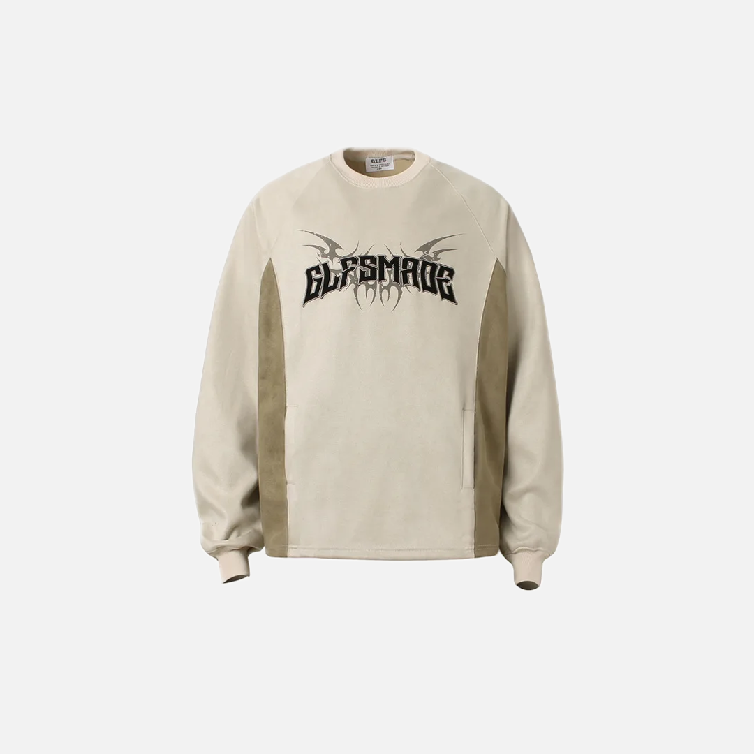 Flattering Retro Letter Patchwork Suede Sweatshirt - Luxuryurbanwear