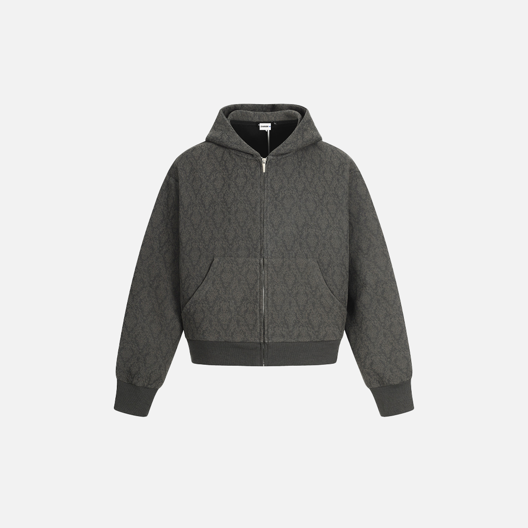 Stylish Diamond Pattern Hooded Zip-Up Sweatshirt - Luxuryurbanwear