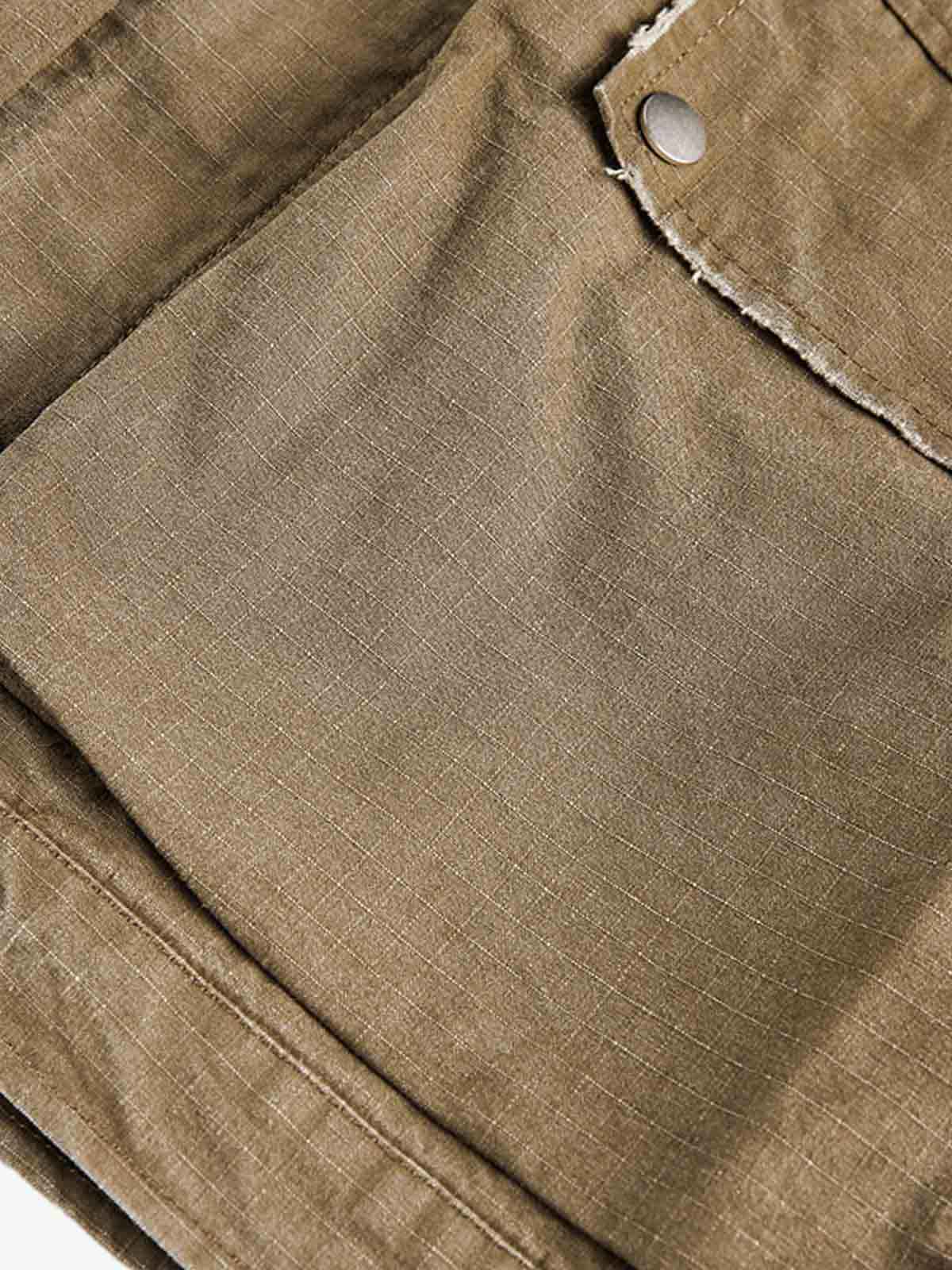 Washed Stand Collar Multi Pocket Jacket