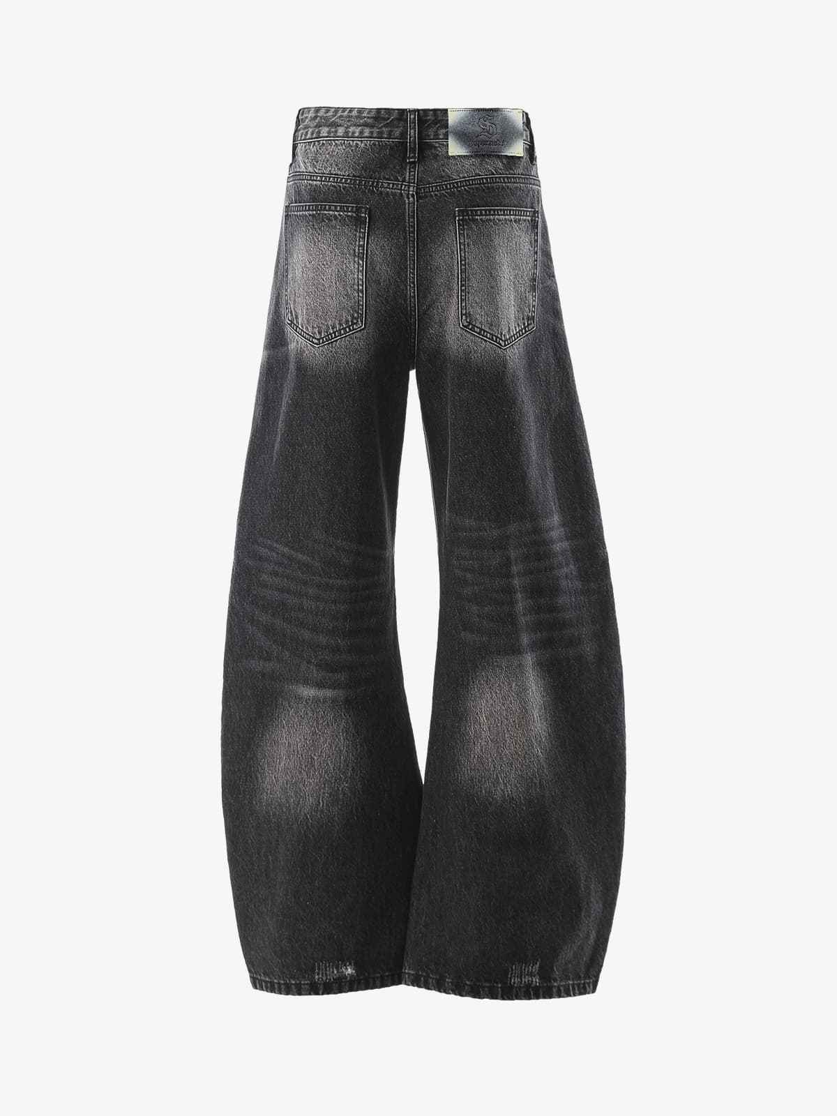 Vintage Washed Distressed Whisker Barrel Jeans