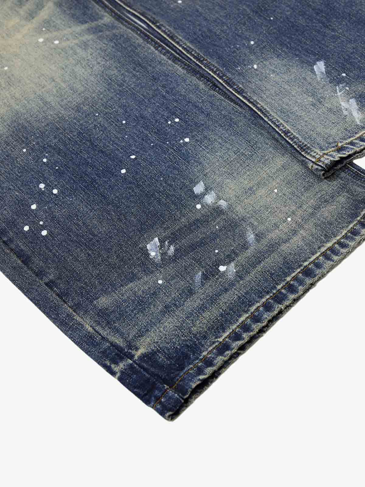 Washed Paint-Splatter Pleated Barrel Jeans - Luxuryurbanwear
