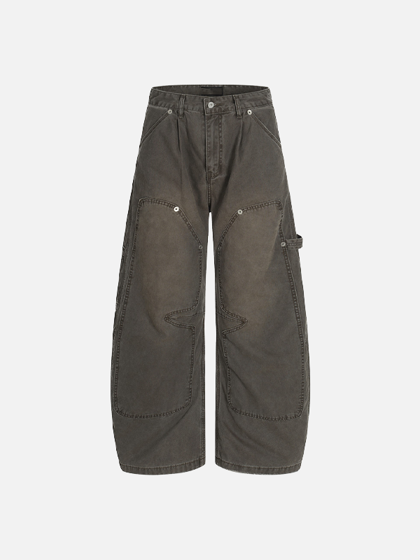 Vintage Distressed Workwear Wide-Leg Cargo Jeans - Luxuryurbanwear