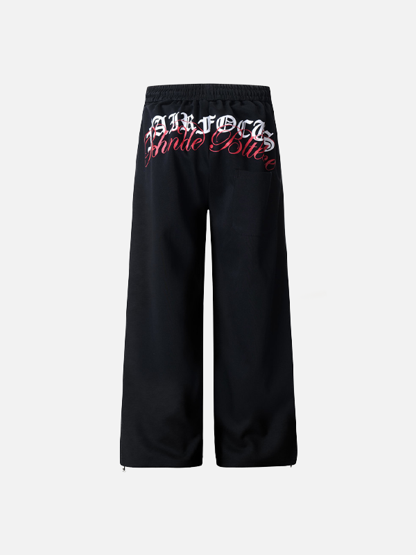 Sanskrit Letter Printed Gothic Wide Leg Sweatpants - Luxuryurbanwear
