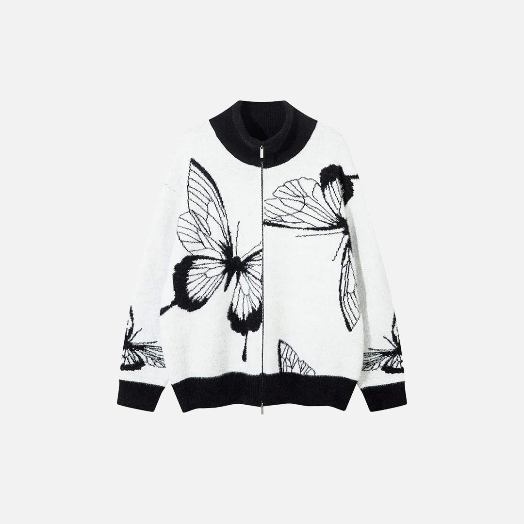 Plush Butterfly Graphic Cool Knitwear Cardigan - Luxuryurbanwear