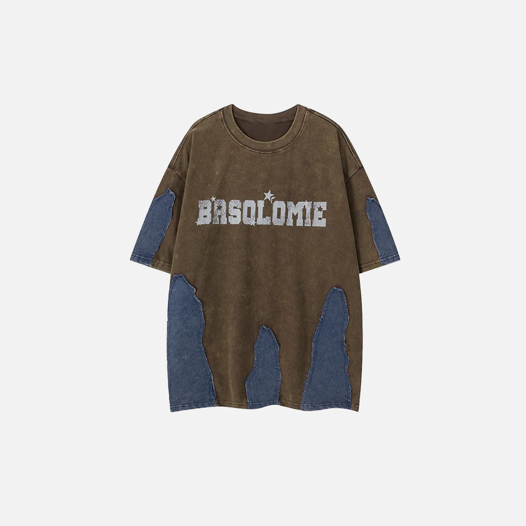 Oversized Printed Street with Patchwork T-Shirt - Luxuryurbanwear