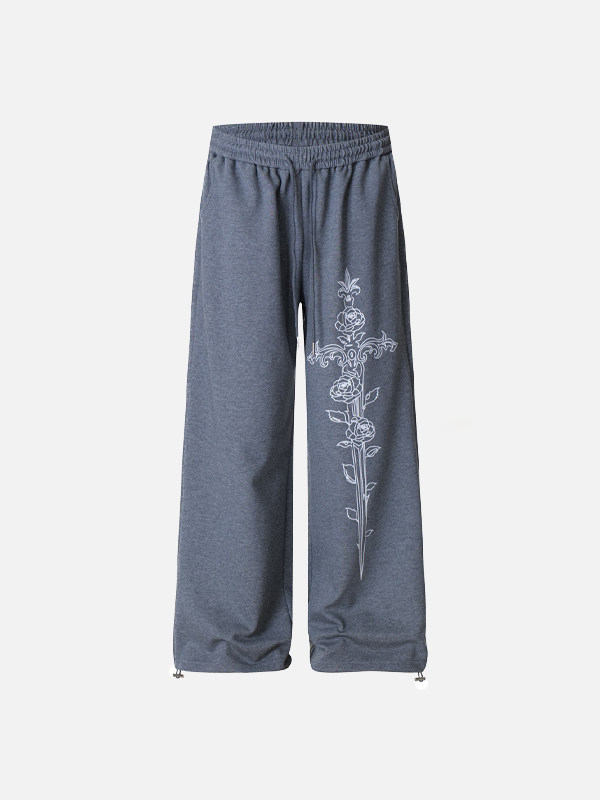 Sanskrit Letter Printed Gothic Wide Leg Sweatpants - Luxuryurbanwear