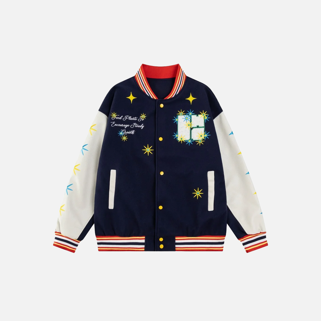 Retro Pu Letterman Embroidery Baseball Varsity Jacket - Luxuryurbanwear