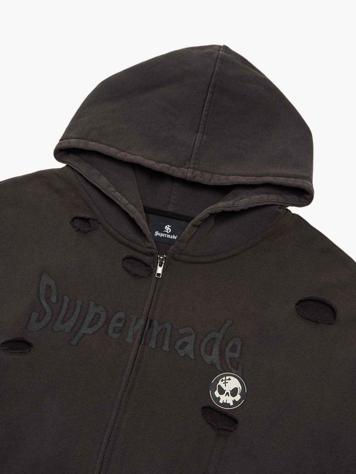 Original Washed & Ripped Skull Cardigan Cotton Hoodie Set