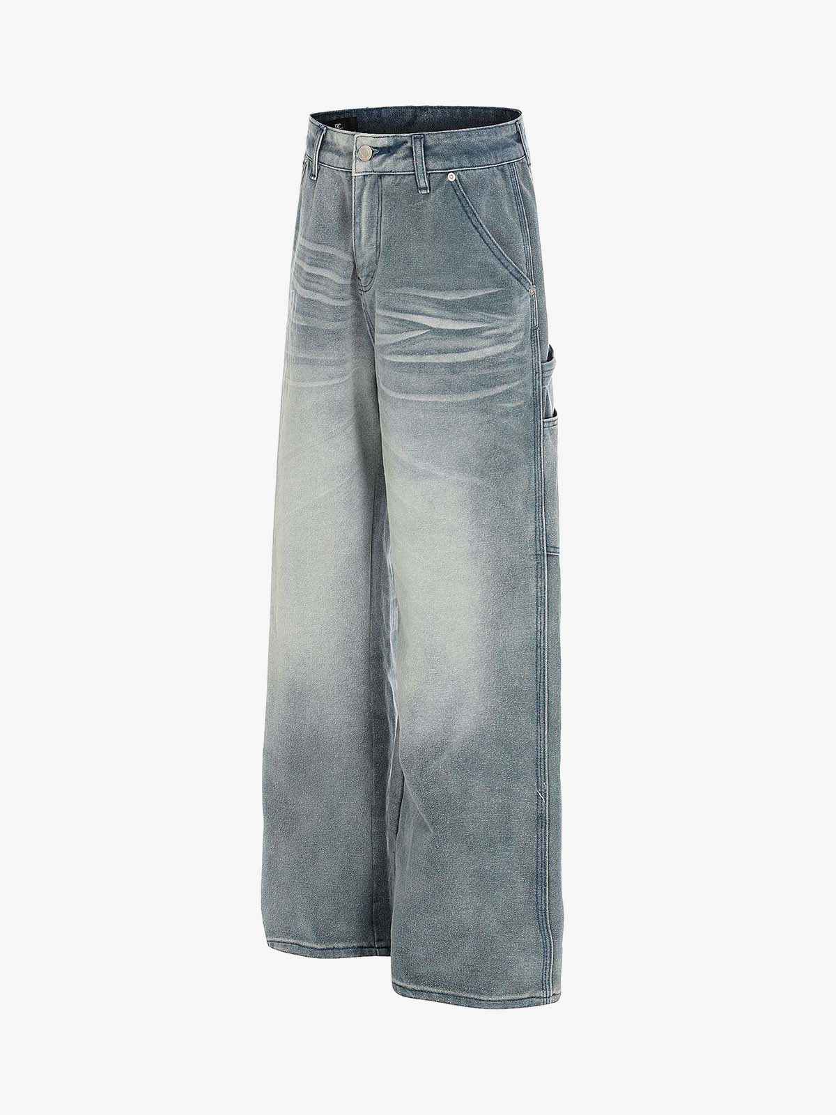 Vintage Washed Ruched Detail Utility Jeans