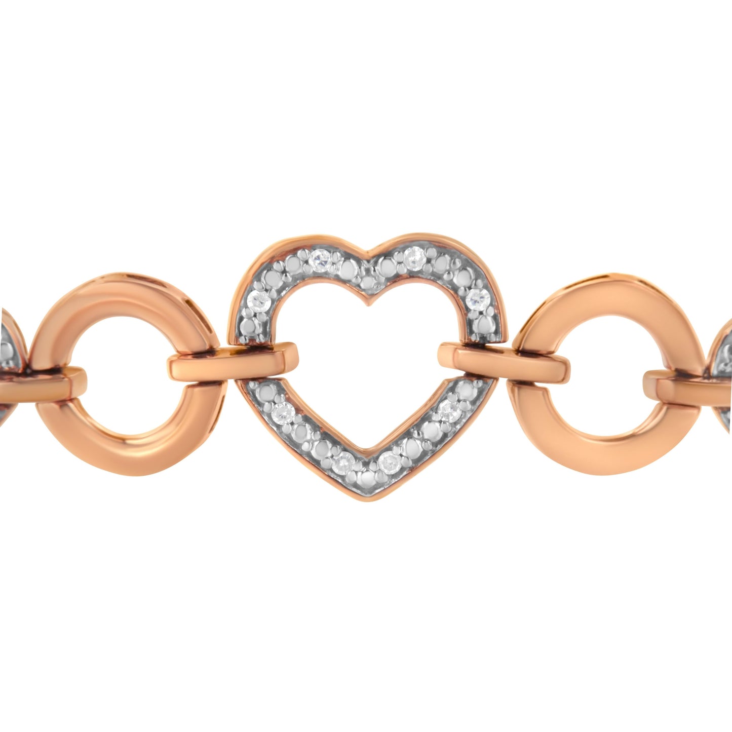 14K Rose Gold Plated .925 Sterling Silver Diamond Accent Circle and Heart Link Adjustable 6â€-10†Bolo Bracelet