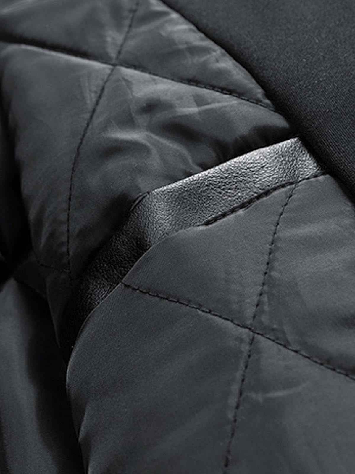 Retro Leather Faux Two-Piece Hooded Padded Bomber Jacket