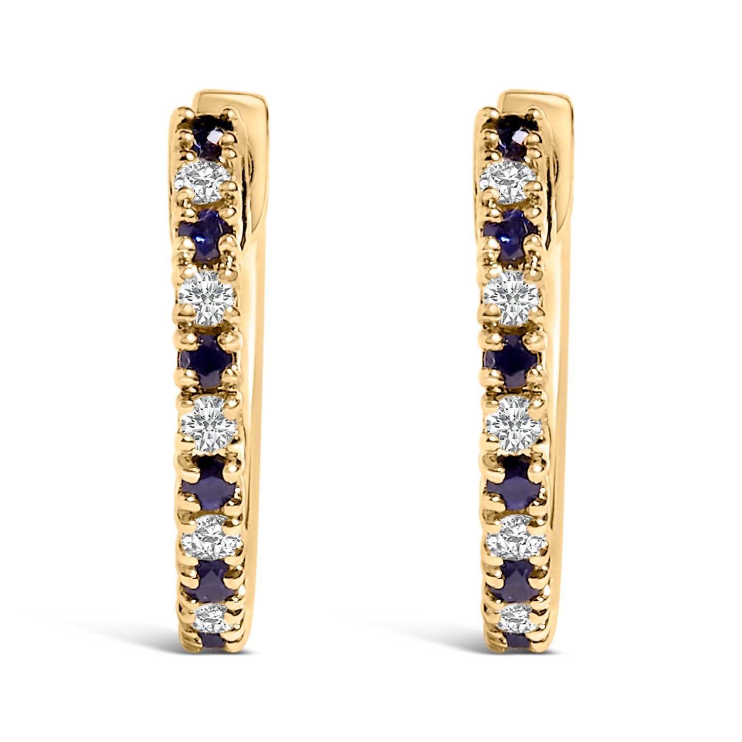 10K Yellow Gold Alternating Blue Sapphire 1/10 Cttw Diamond Huggy Hoop Earrings (I-J Color, I1-I2 Clarity)