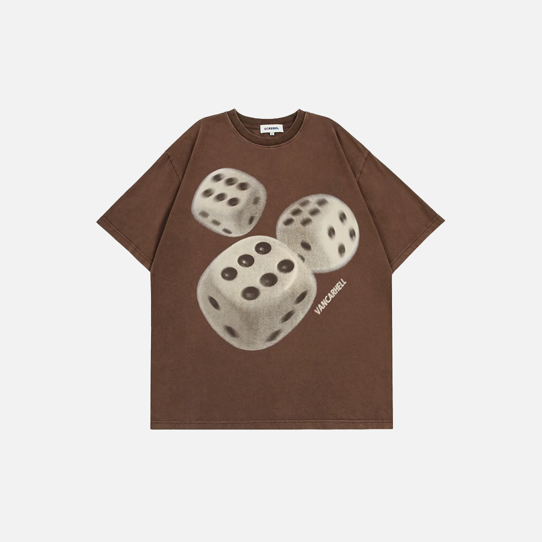 Y2K Distressed Dice Print Casual Short Sleeve T-Shirt - Luxuryurbanwear