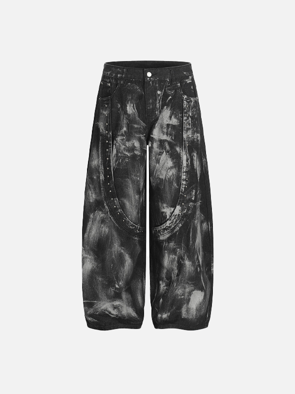 Ink Splatter Painted Heavy-Duty Punk Denim Jeans - Luxuryurbanwear