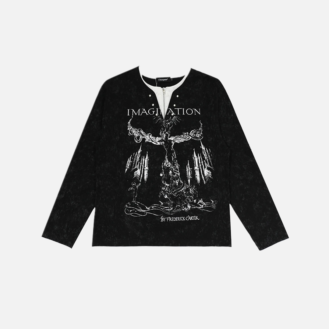 Dark Gothic Punk Fake Two-Piece Long T-Shirt - Luxuryurbanwear