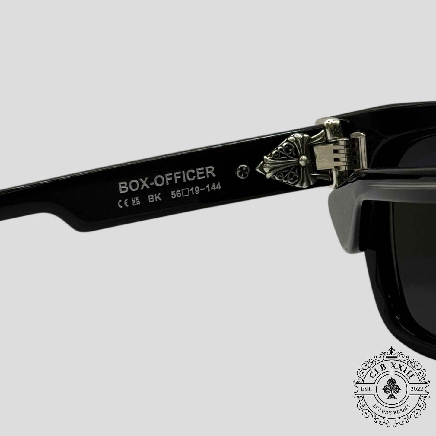 Chrome Hearts Diamond Embellished Box Officer Sunglasses in Black/Silver